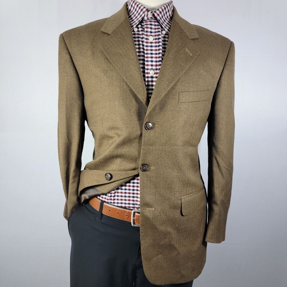 Kilburne Finch Men's Tweed Sport Coat‎ Blazer Two Button Brown Herringbone 39R